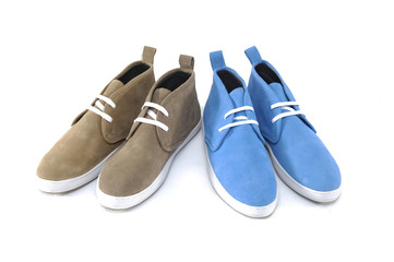 brown and blue fashion sneaker