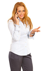 Business woman talking by cellphone