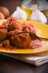Meatballs with tomato sauce.