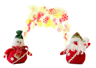 santa and snowman with snowflakes