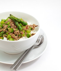 Fried asparagus with pork