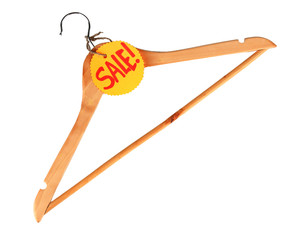 coat hanger with sale tag isolated on white background