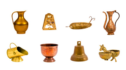 isolated on white background  retro brass objects collection