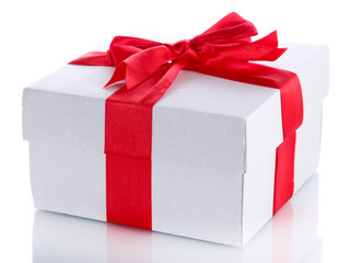 gift box with red ribbon, isolated on white