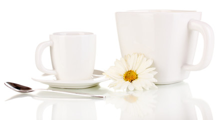 A cup of strong coffee and sweet cream isolated on white