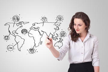 Young woman drawing a social map on whiteboard