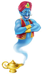 Evil genie and magic oil lamp