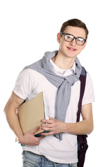 Portrait of a college guy, isolated on white background