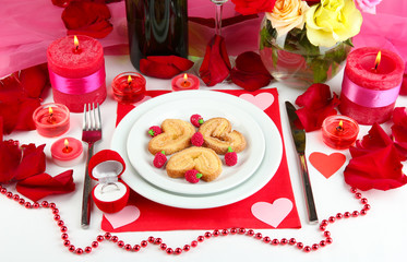 Table setting in honor of Valentine's Day close-up