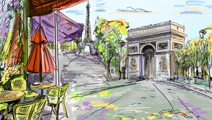 Deurstickers Illustratie Parijs Parijs straat - illustratie