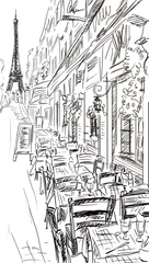 Abwaschbare Fototapete Abbildung Paris Pariser Straße - Illustration