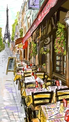 Papier Peint photo Autocollant Illustration Paris Rue de Paris - illustration