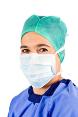 Female cardiac surgeon with mask