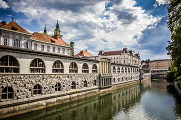 Central Market overlooking the canal, Ljubljana, Slovenia