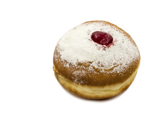 Donut with jam over white