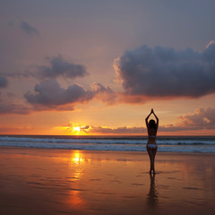 silhouette of woman on the sunset