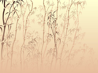 Hintergrund mit vielen Bambus aus Nebel im asiatischen Stil. © vertyr