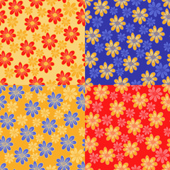 Seamless floral pattern with cute flowers. four different color