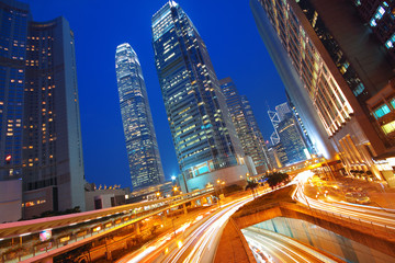 Modern Urban City with Freeway Traffic at Night, hong kong - 46599545