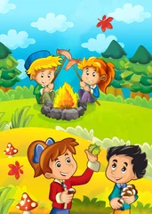 Kussenhoes Bij het kampvuur - illustratie voor de kinderen © honeyflavour