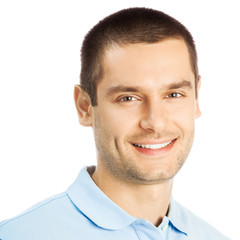 Cheerful young man, over white