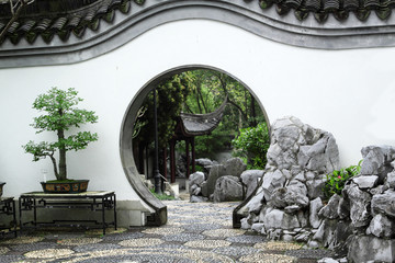 Circle entrance of Chinese garden in Hong Kong
