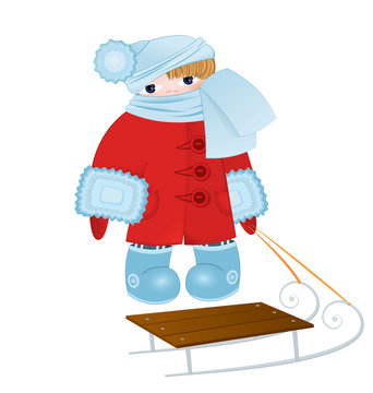 Cartoon kid with sled vector