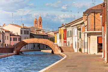 Comacchio, Italy - Canal and colorful houses - obrazy, fototapety, plakaty