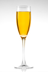 Glass of champagne on a white background