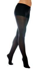 Sexy female legs in black tights on the toe. Isolated on white