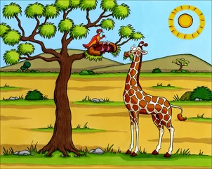Papier Peint photo Lavable Zoo Caricature de l& 39 Afrique - girafe dans la savane