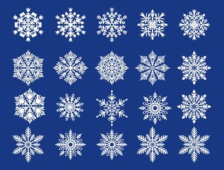 White snowflakes on blue background