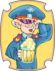 man in uniform with a beer