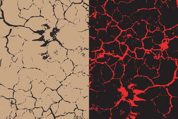 A set of two cracks textures with animal`s trace. - obrazy, fototapety, plakaty