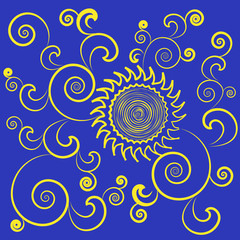 Vector blue background with yellow sunflower.