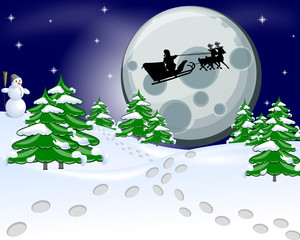 Santa Claus flies reindeer and gifts