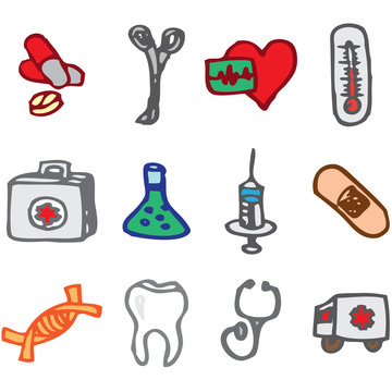 medicine and clinic hand drawn icons in vector