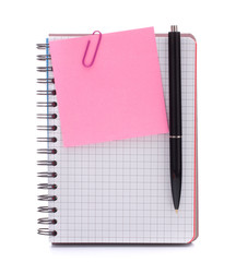 notebook with notice paper and pen