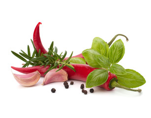 Chili pepper and flavoring herbs