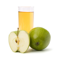 apple juice in glass and apple
