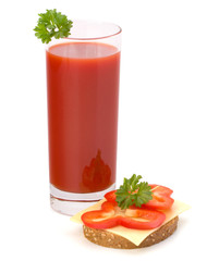 tomato juice glass and sandwich