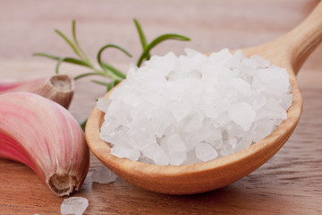 Fresh herbs and salt spoon