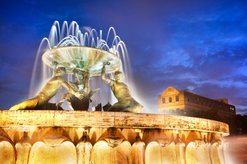 The Triton Fountain at the entrance of Valletta, Malta