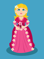 Little cartoon princess with flowers