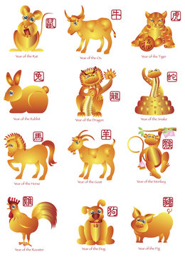 Chinese Twelve Zodiac Animals Illustration