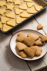 Homemade Christmas cookies on baking tin