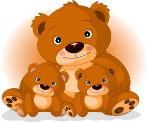 Papier Peint photo Lavable Ours mère ours brun avec ses fils en harmonie et amour