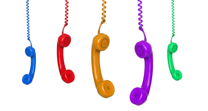 Five colored phones hanging