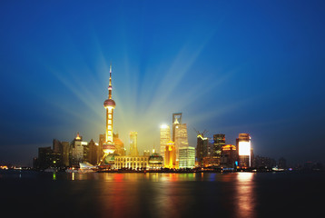 Naklejka premium Shanghai Pudong night scene