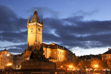 Townhouse on the Prague Old Town Square. Evening Illumination